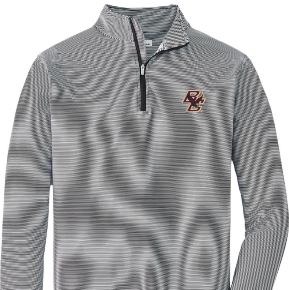 Peter Millar Boston College Black & White Striped Quarter Zip Jacket - M - Picture 2 of 10